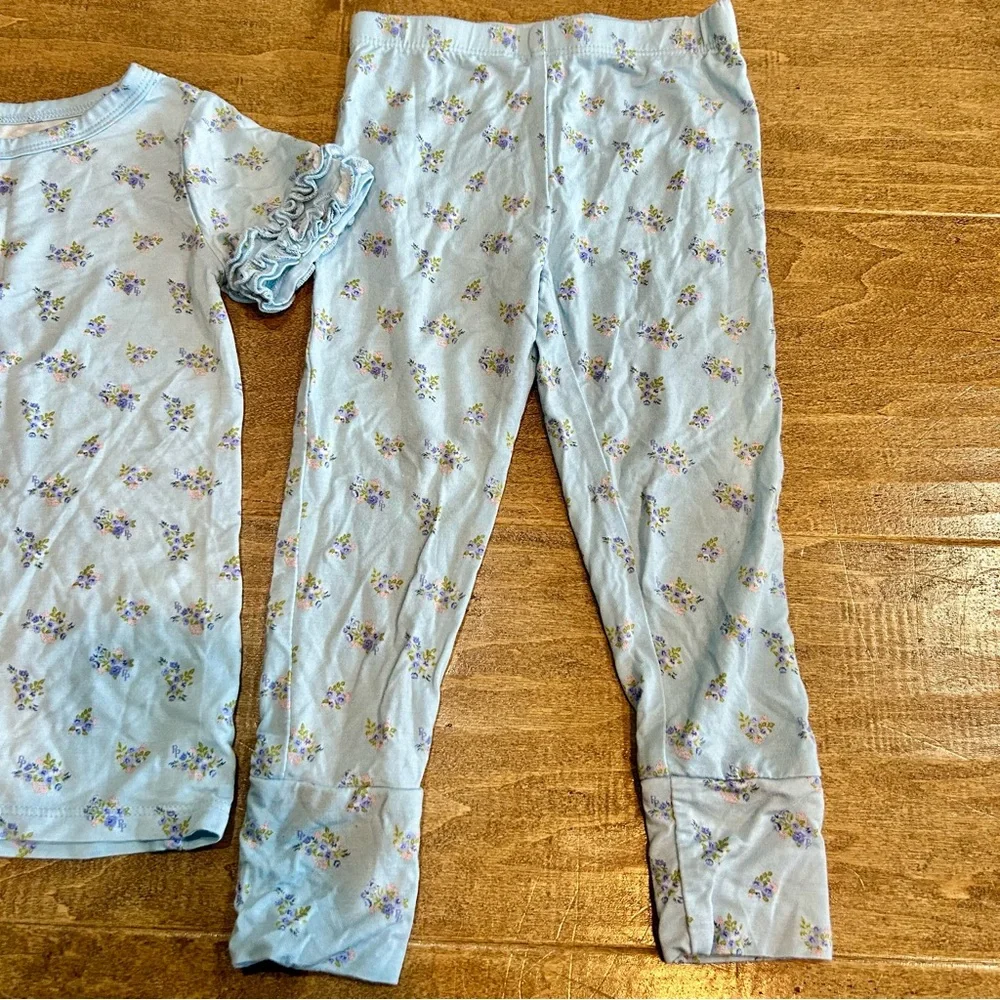 Posh Peanut Toddler Girl Ruffle Short Sleeve Floral Print Pajama Set 18-24 M EUC